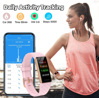 OYT Fitness Tracker - Advanced Activity Monitor with Heart Rate, Sleep Tracking, Pedometer, Stopwatch, Calorie Counter, Blood Oxygen Level, IP68 Waterproof Design for Men and Women (Pink)