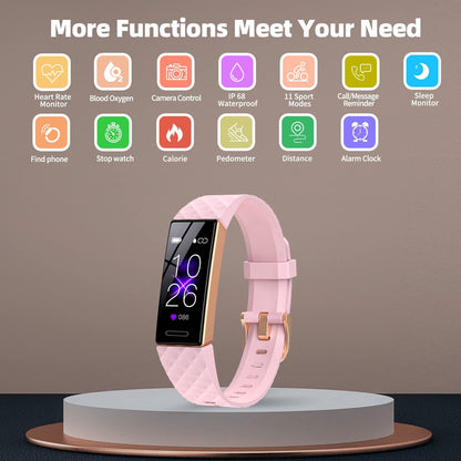 OYT Fitness Tracker - Advanced Activity Monitor with Heart Rate, Sleep Tracking, Pedometer, Stopwatch, Calorie Counter, Blood Oxygen Level, IP68 Waterproof Design for Men and Women (Pink)